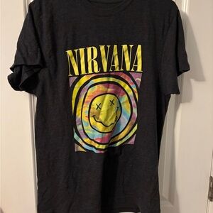 Nirvana Tie-Dye Smiley Face T-Shirt Cobain Grunge Band Music Black XL